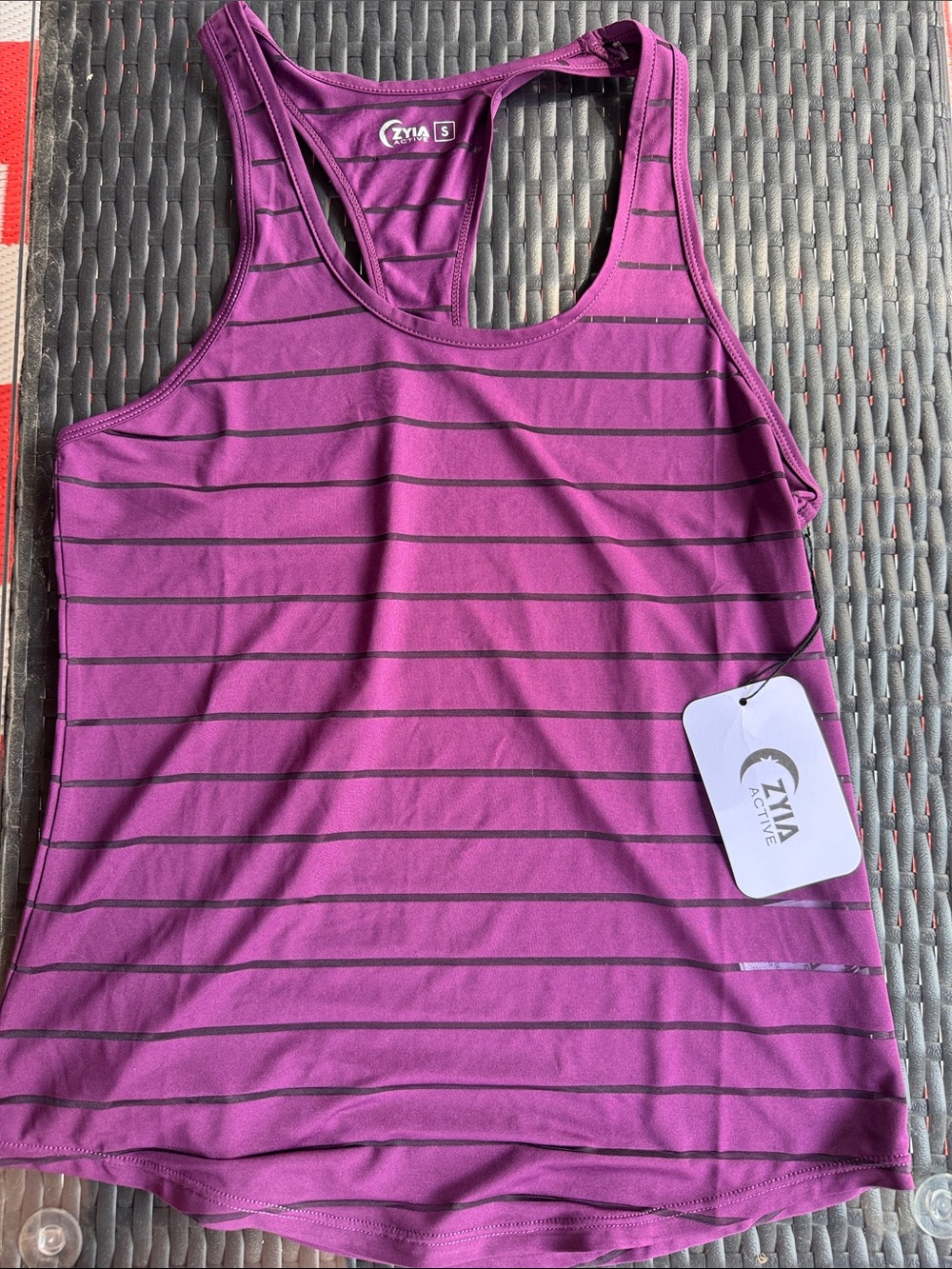 ZYIA NWT Wine Purple Striped Racerback Tank Top